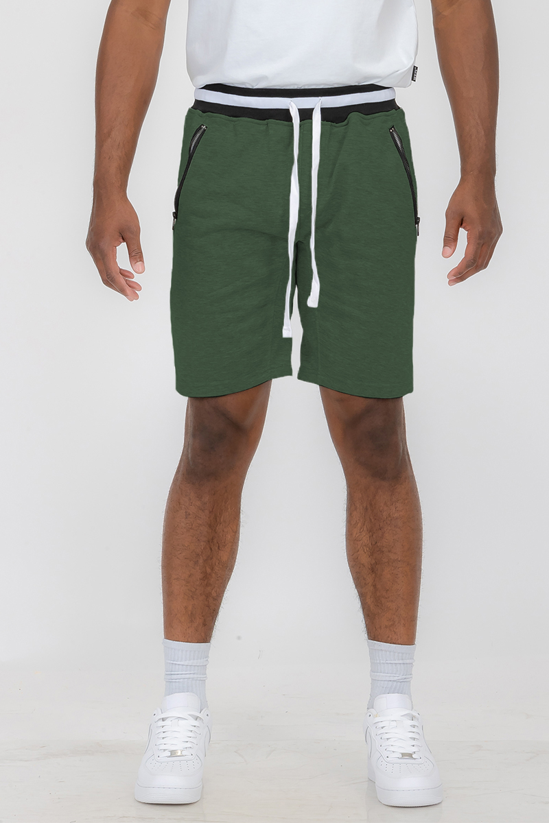 A pair of stylish French Terry Sweat Shorts in a soft fabric, featuring an elastic waistband with a drawstring and standard pockets.