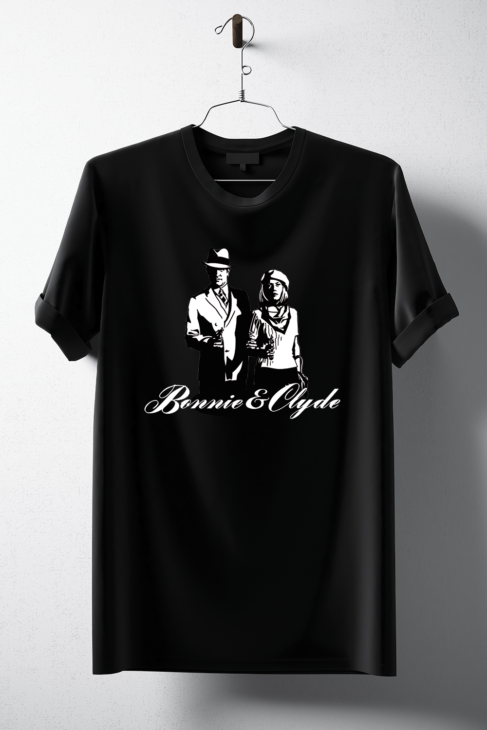 Gangster Bonnie and Clyde T-Shirt featuring a stylish graphic design on a soft cotton fabric.