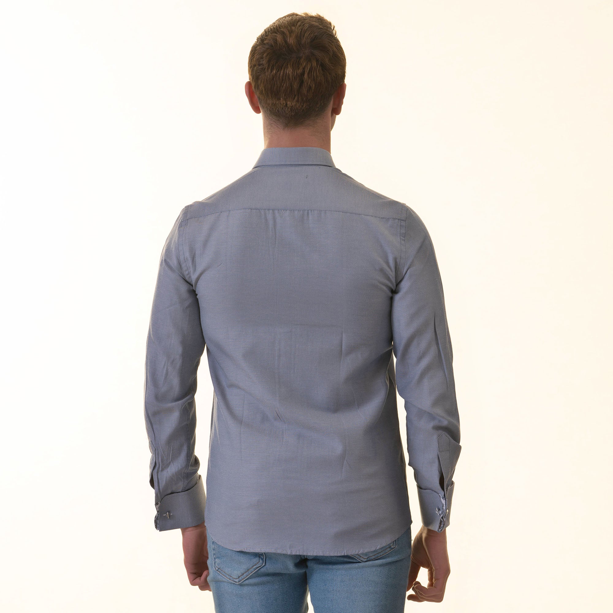 Grayish floral men's slim fit designer French cuff shirt with double reversible cuffs, perfect for formal and casual occasions.