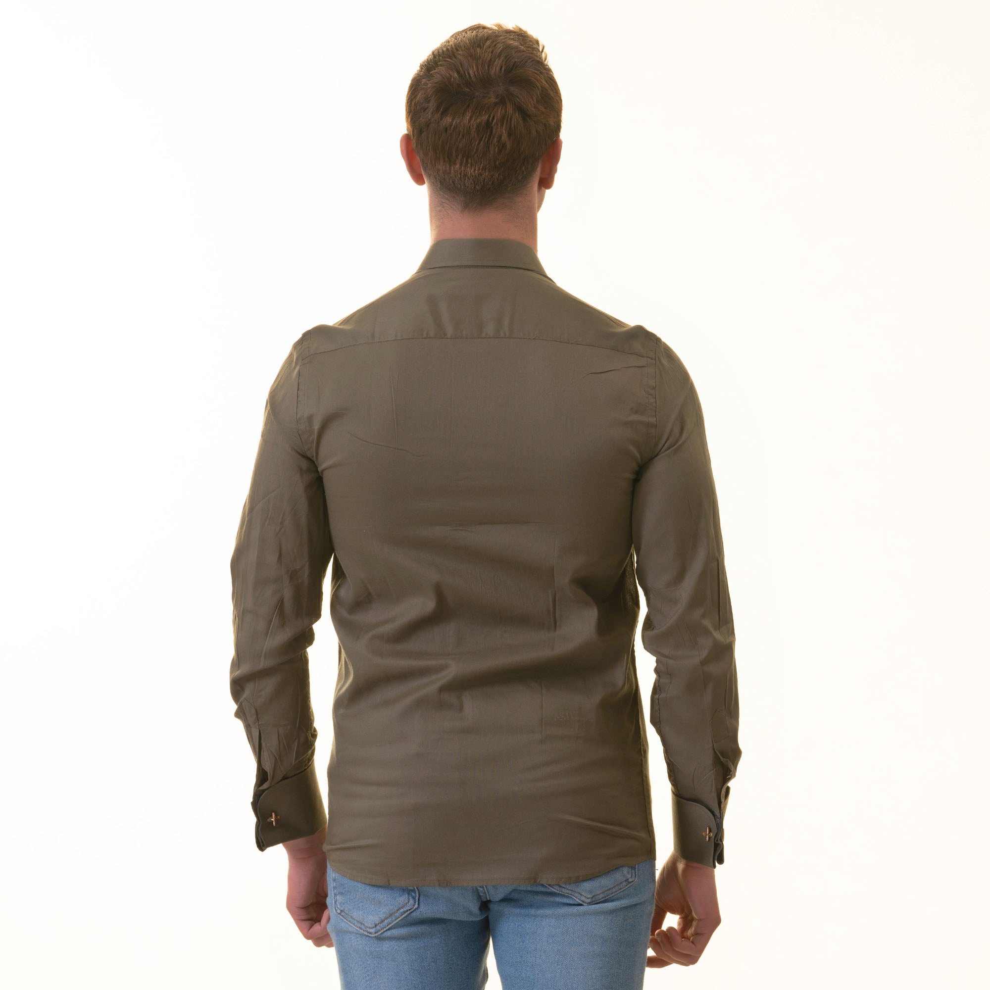 Green Inside Paisley Printed Men's Slim Fit Designer French Cuff Shirt showcasing its unique design and premium fabric.