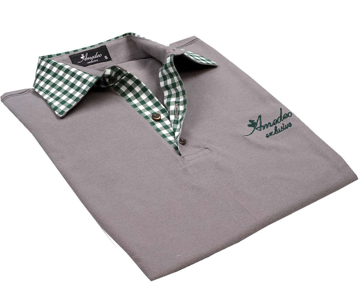Grey checkered mens slim fit polo shirt made from 100% soft cotton, featuring a tailored design and short sleeves.