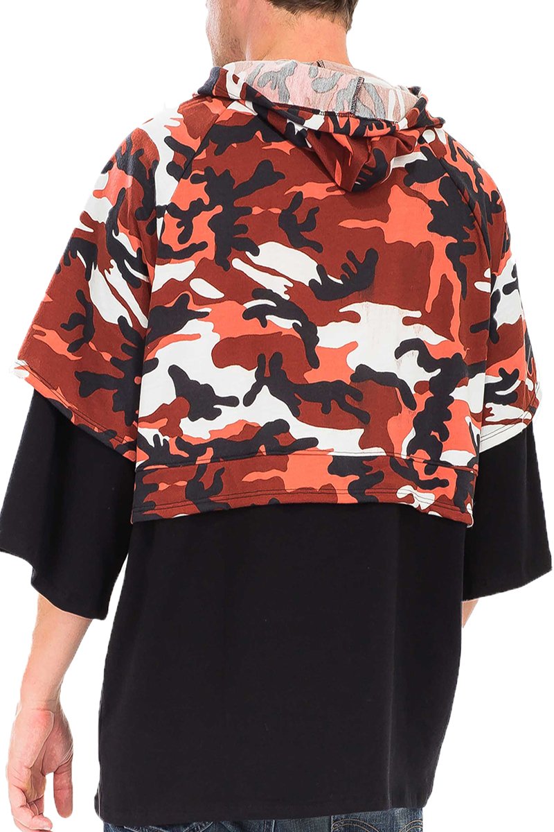 Half Camo French Terry Pullover featuring a stylish camo design, hood with drawstring, and oversized fit, perfect for casual wear.