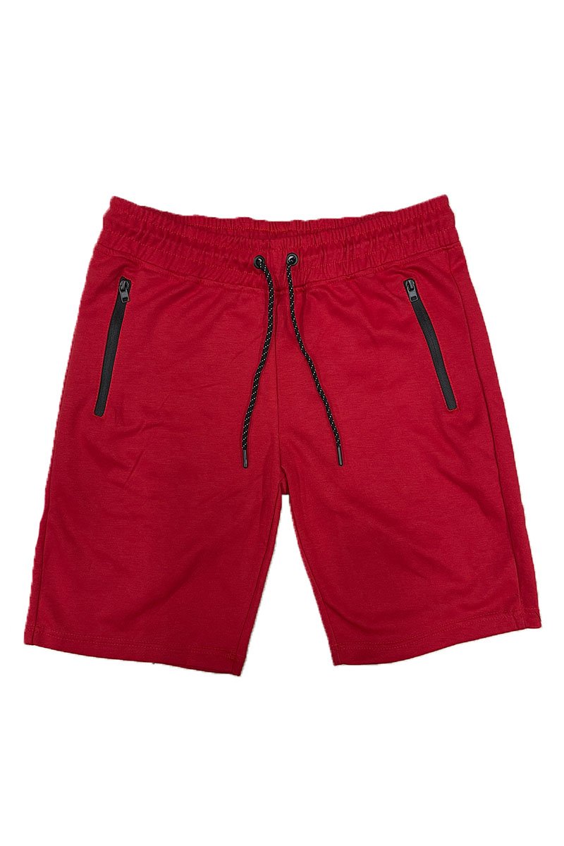Heathered cotton shorts featuring an elastic waist and zipper pocket, perfect for casual wear.