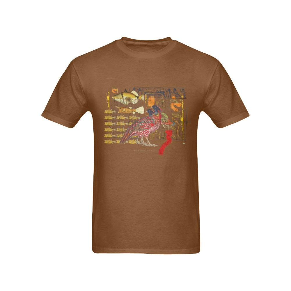 Hens and Hieroglyphics Men's Printed Cotton Tee Shirt featuring vintage nature illustrations on a classic cotton fabric.