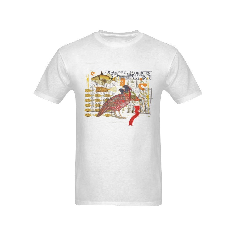 Hens and Hieroglyphics Men's Printed Cotton Tee Shirt featuring vintage nature illustrations on a classic cotton fabric.