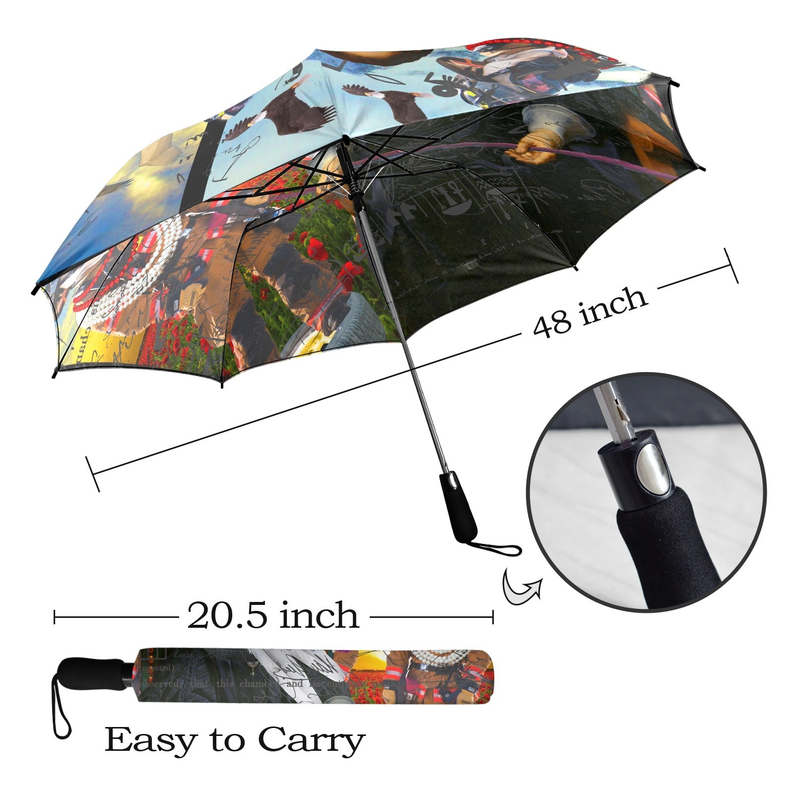 HERE, LET ME HELP YOU OUT WITH THAT II Semi-Automatic Foldable umbrella featuring vibrant collage designs and a comfortable foam handle.