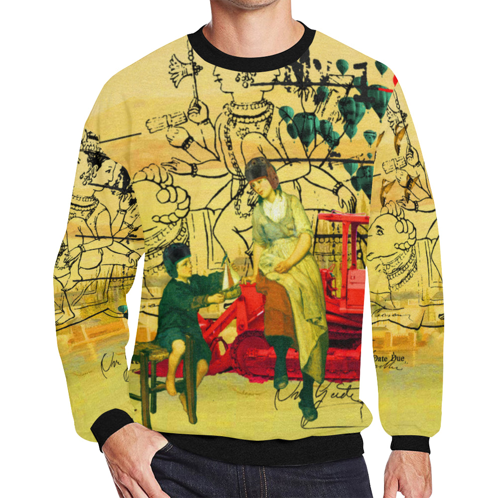 HERE, TAKE IT II Men's Oversized Fleece Sweatshirt featuring vibrant collage print, soft fleece material, and durable stitching.