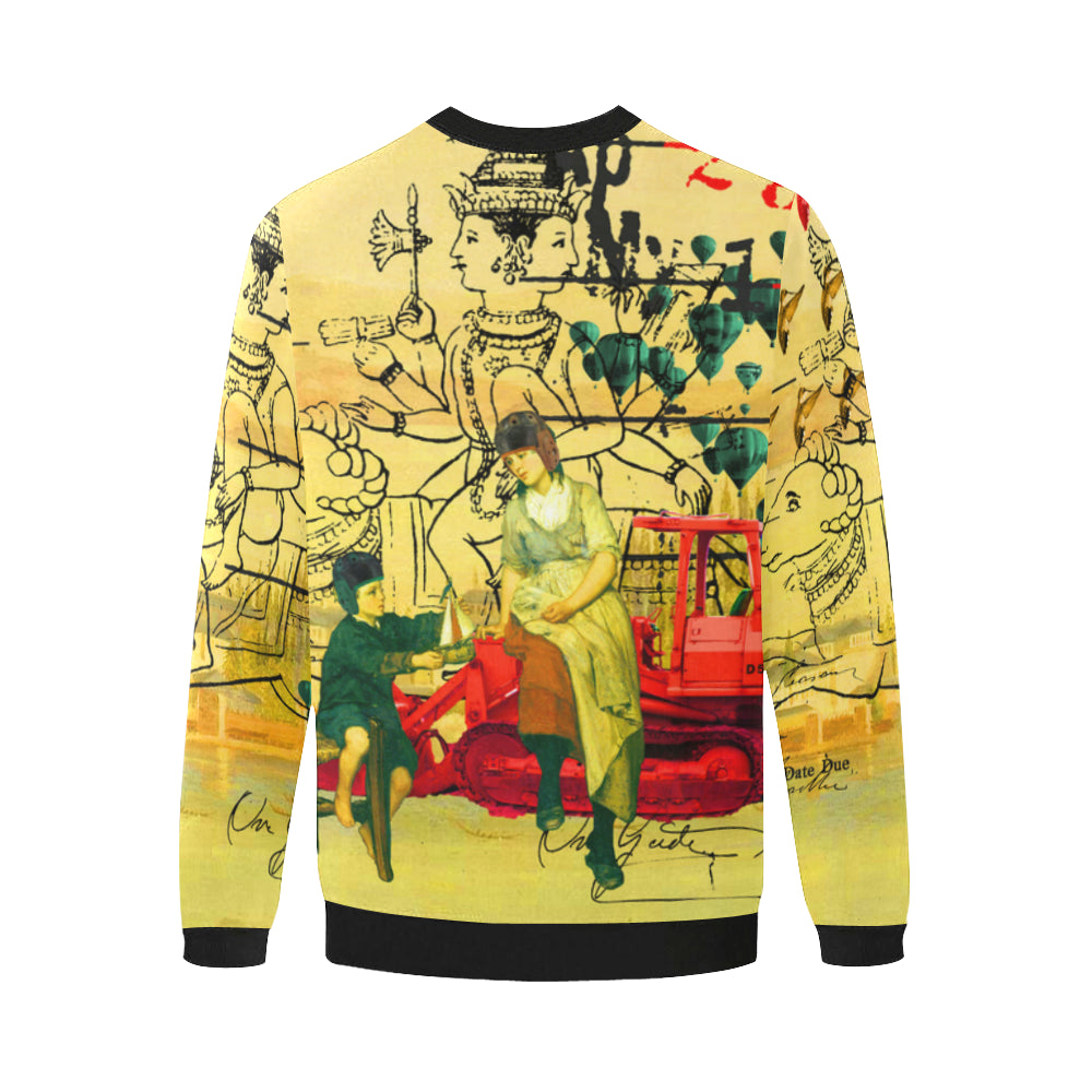 HERE, TAKE IT II Men's Oversized Fleece Sweatshirt featuring vibrant collage print, soft fleece material, and durable stitching.