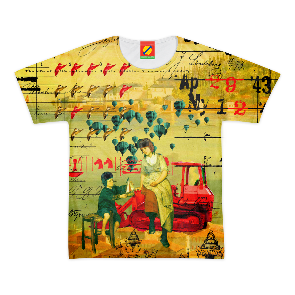 HERE TAKE IT. II Women's All Over Print Tee featuring vibrant colors and a classic round neck design, made from 100% cotton.