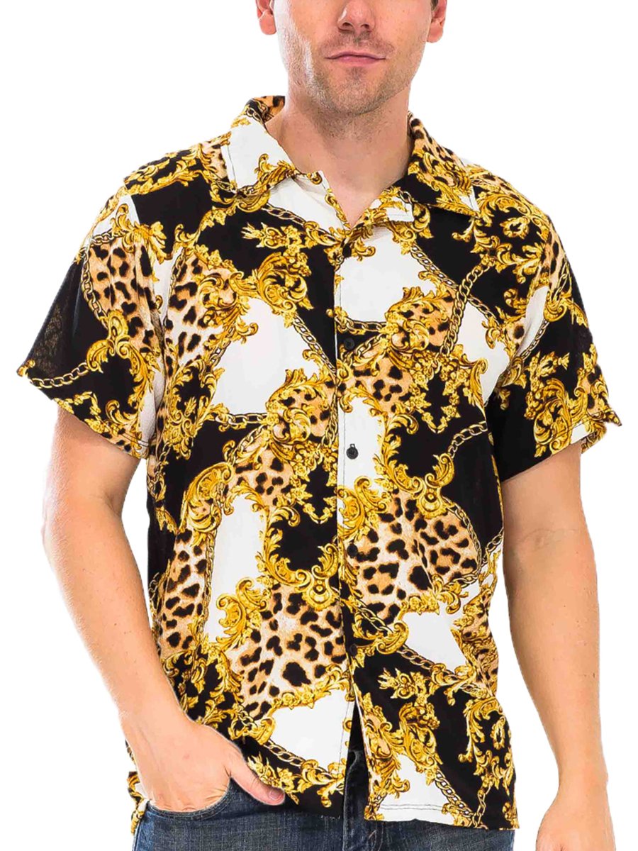 A stylish Hidden Cheetah Button Down Shirt featuring a unique hidden cheetah print, six-button closure, and a classic collar, perfect for casual and semi-formal wear.