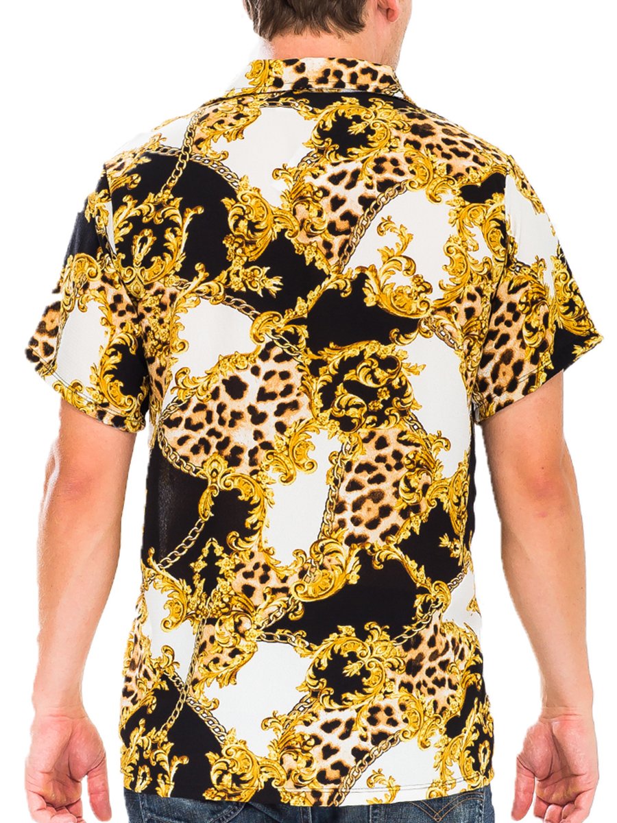 A stylish Hidden Cheetah Button Down Shirt featuring a unique hidden cheetah print, six-button closure, and a classic collar, perfect for casual and semi-formal wear.
