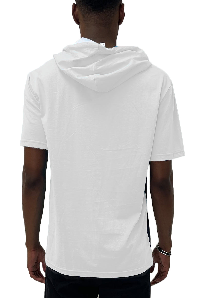 A stylish Hooded Chevy Tee made from 100% cotton, featuring a drawstring hood and a regular fit, perfect for casual wear.