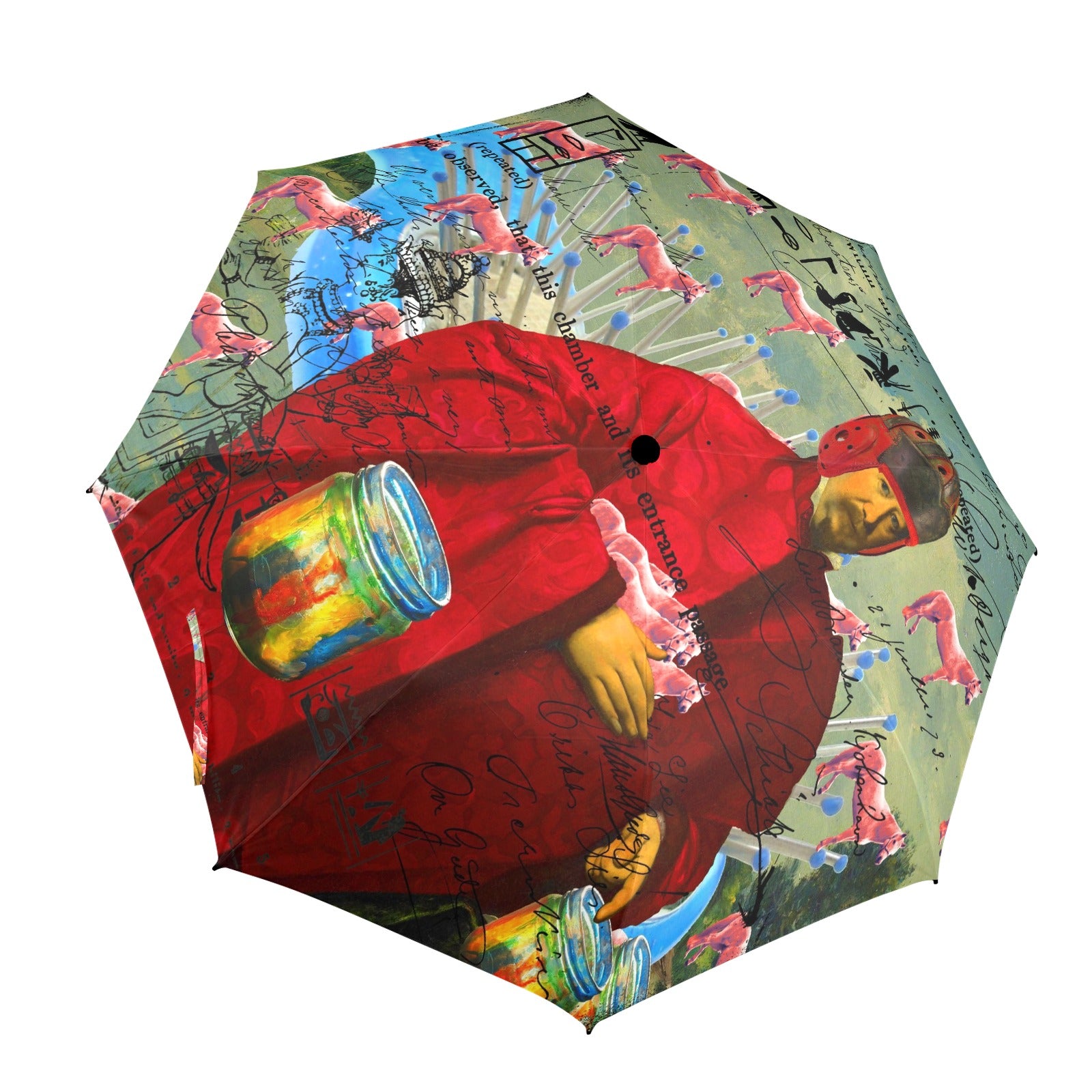 I FOUND THEM IN THERE III Semi-Automatic Foldable Umbrella featuring vibrant collage designs and a comfortable foam handle.