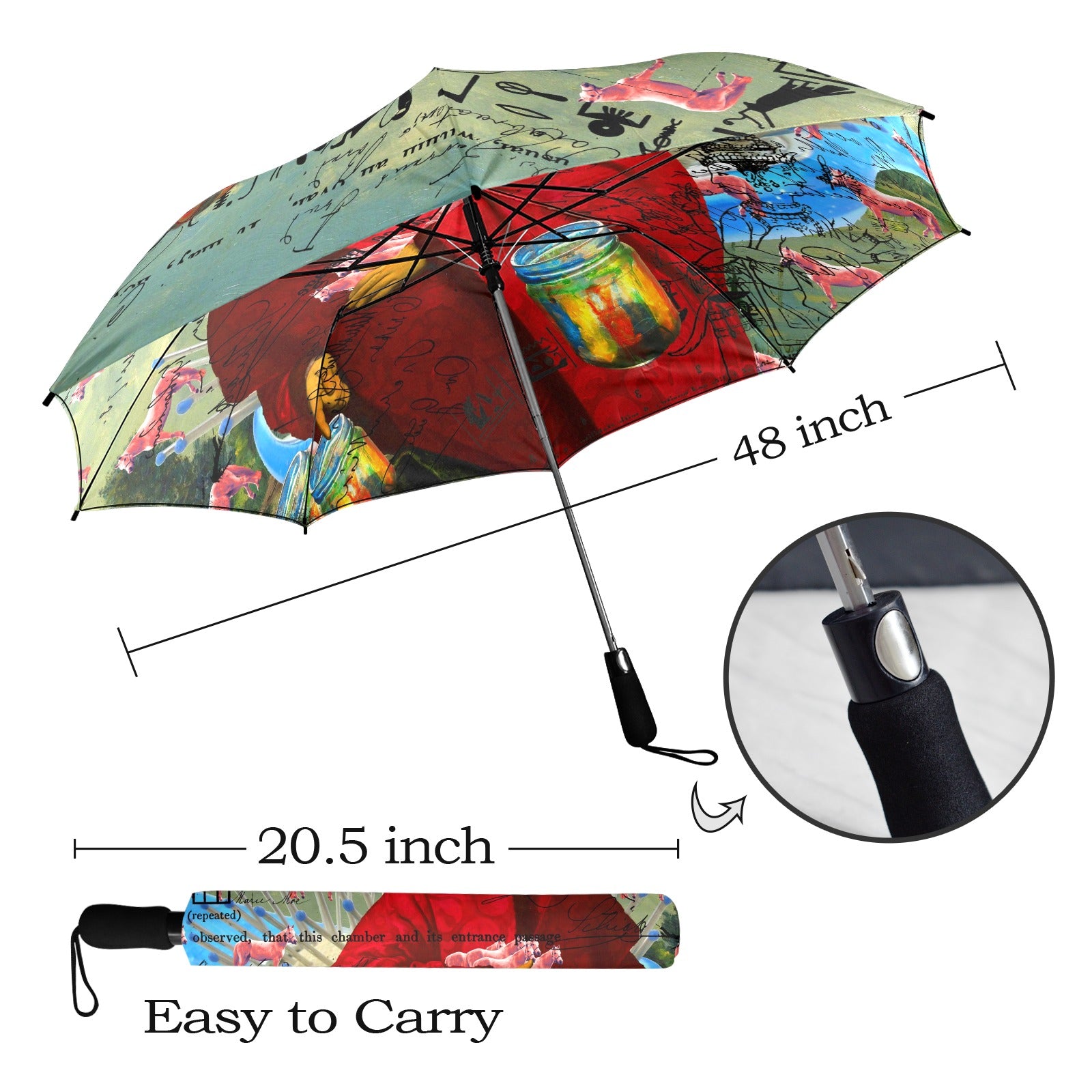 I FOUND THEM IN THERE III Semi-Automatic Foldable Umbrella featuring vibrant collage designs and a comfortable foam handle.