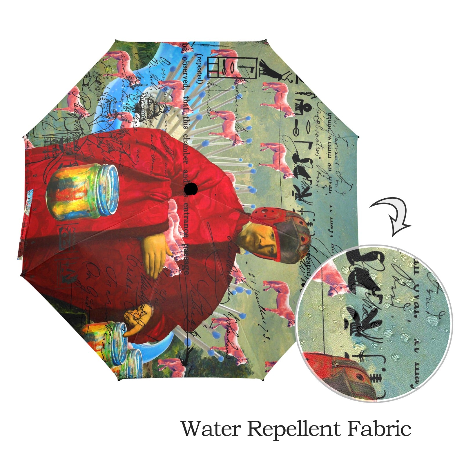 I FOUND THEM IN THERE III Semi-Automatic Foldable Umbrella featuring vibrant collage designs and a comfortable foam handle.