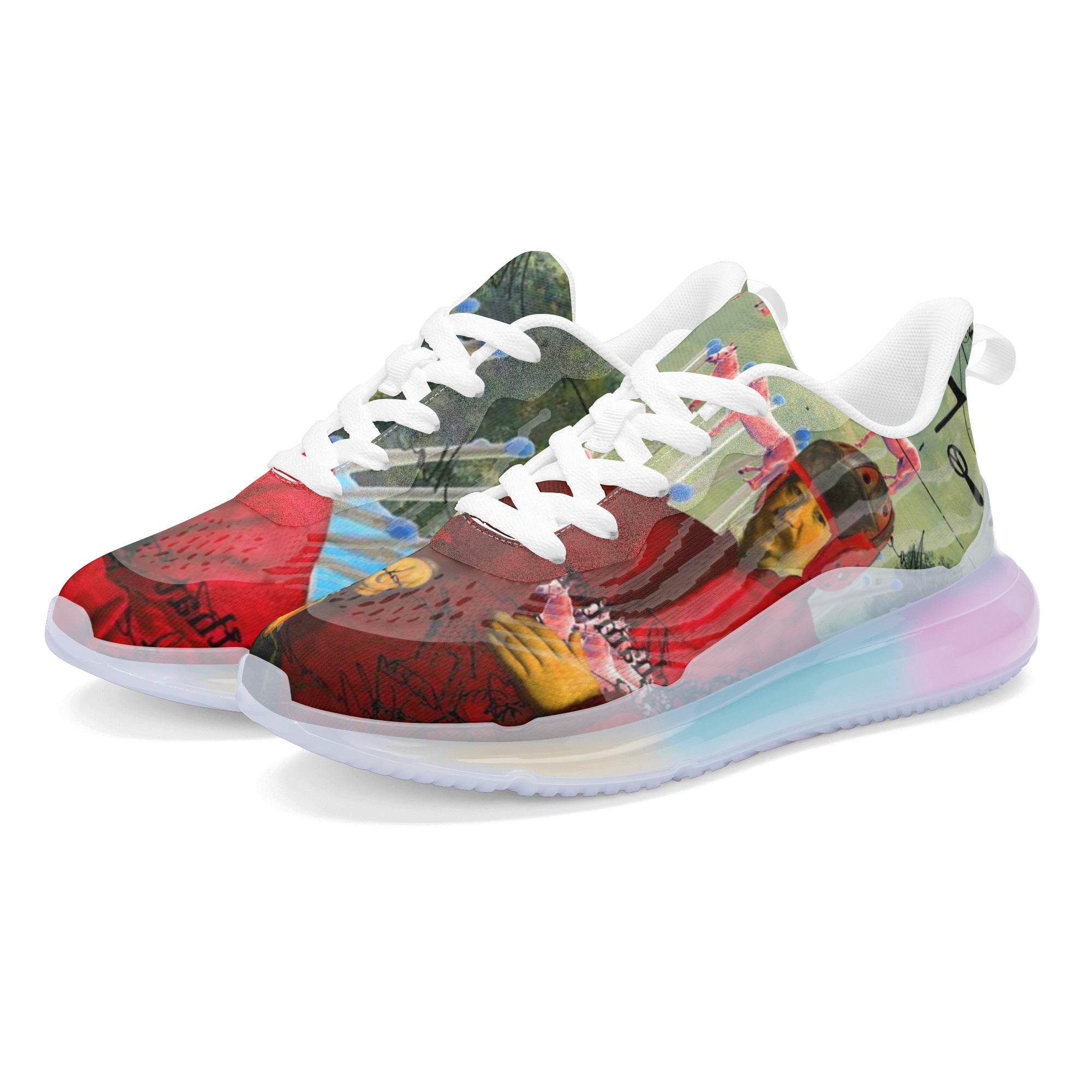I FOUND THEM IN THERE III unisex pastel translucent air sole running shoes showcasing vibrant colors and breathable mesh upper.