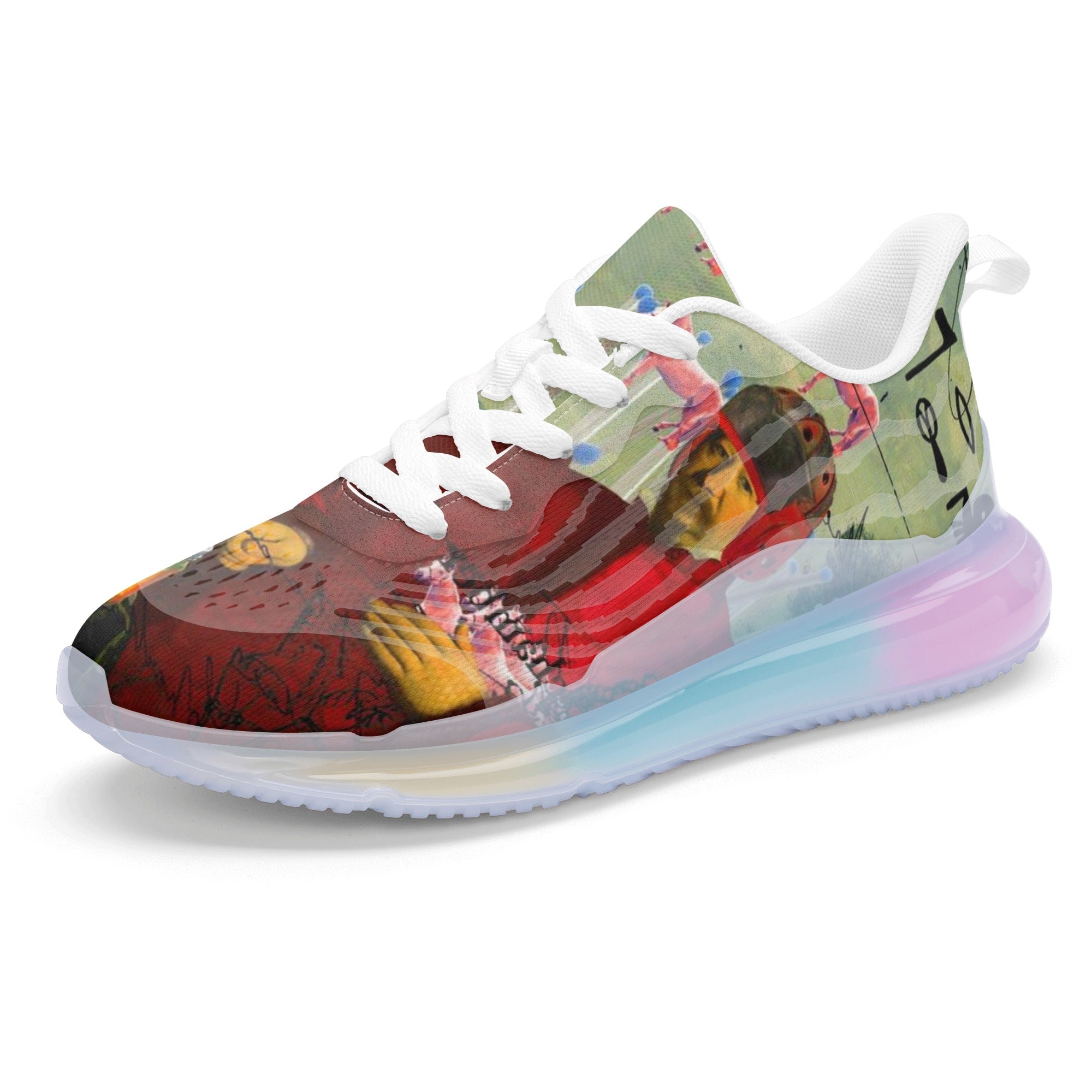 I FOUND THEM IN THERE III unisex pastel translucent air sole running shoes showcasing vibrant colors and breathable mesh upper.