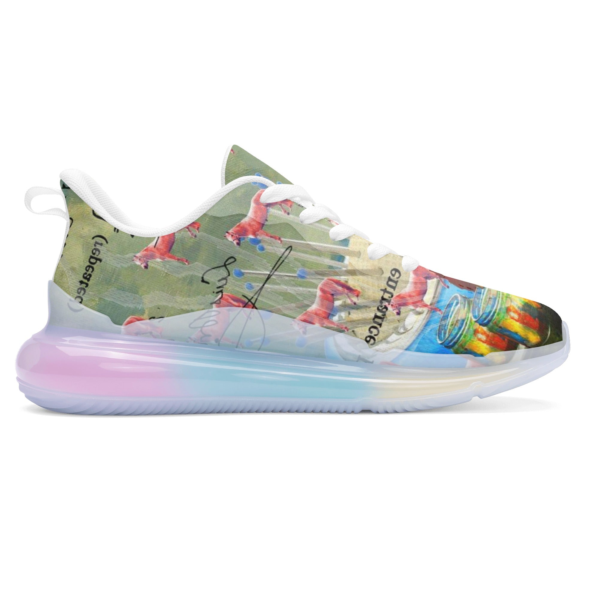 I FOUND THEM IN THERE III unisex pastel translucent air sole running shoes showcasing vibrant colors and breathable mesh upper.