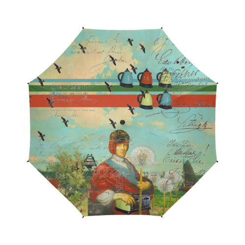 KITCHENWARES AND DANDELIONS Semi-Automatic Foldable Umbrella with vibrant print and sturdy design, showcasing its waterproof fabric and ergonomic handle.