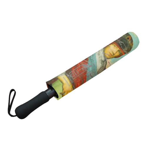 KITCHENWARES AND DANDELIONS Semi-Automatic Foldable Umbrella with vibrant print and sturdy design, showcasing its waterproof fabric and ergonomic handle.