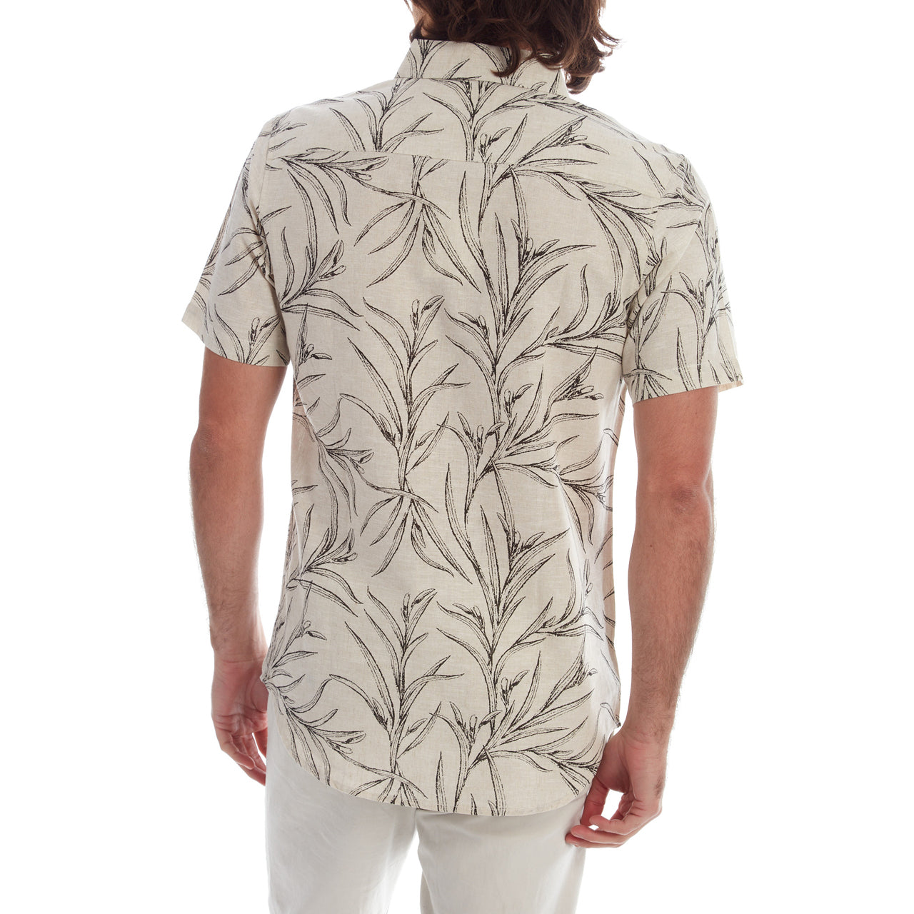 Kyle Printed Linen Cotton Shirt featuring a stylish all-over print and a patch pocket, made from a comfortable linen-cotton blend.