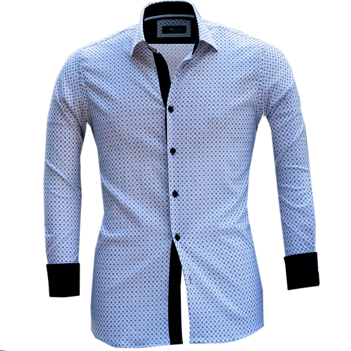 Light Blue Men's Slim Fit Designer Dress Shirt made from luxury cotton, featuring a spread collar and designer cuff for versatile styling.