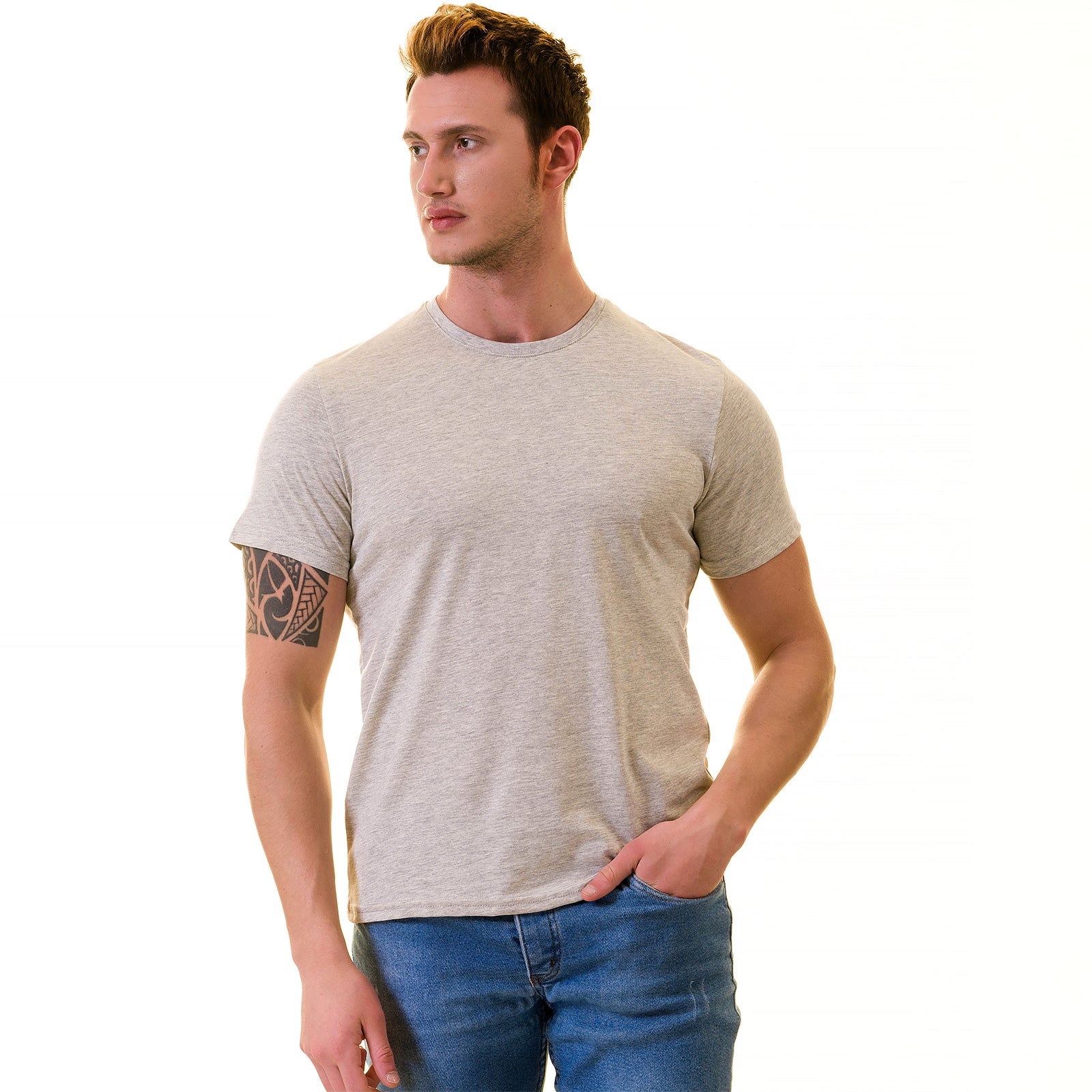 Light Gray Melange Premium Quality T-Shirt made from 100% luxury European cotton, featuring a modern O neck and short sleeves.