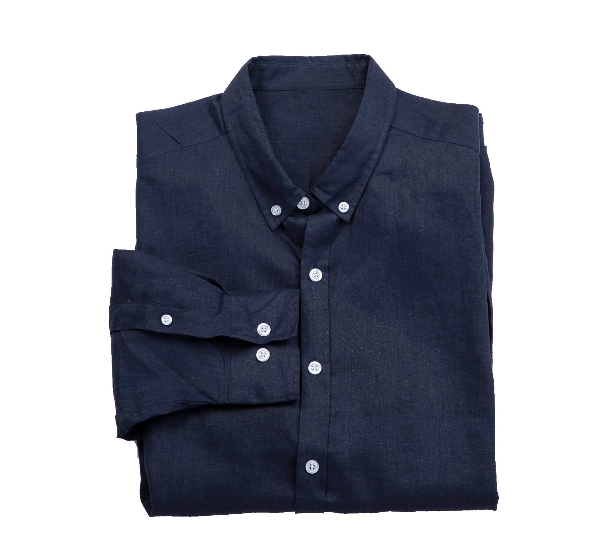 Navy Linen Shirt featuring a classic button-down collar, made from 100% premium washed linen, perfect for summer wear.