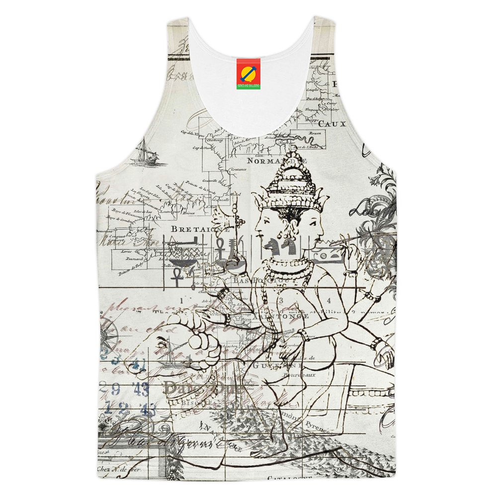 Men's all over print tank top featuring vibrant colors and a high-resolution sublimation print, made from comfortable polyester imitation cotton.