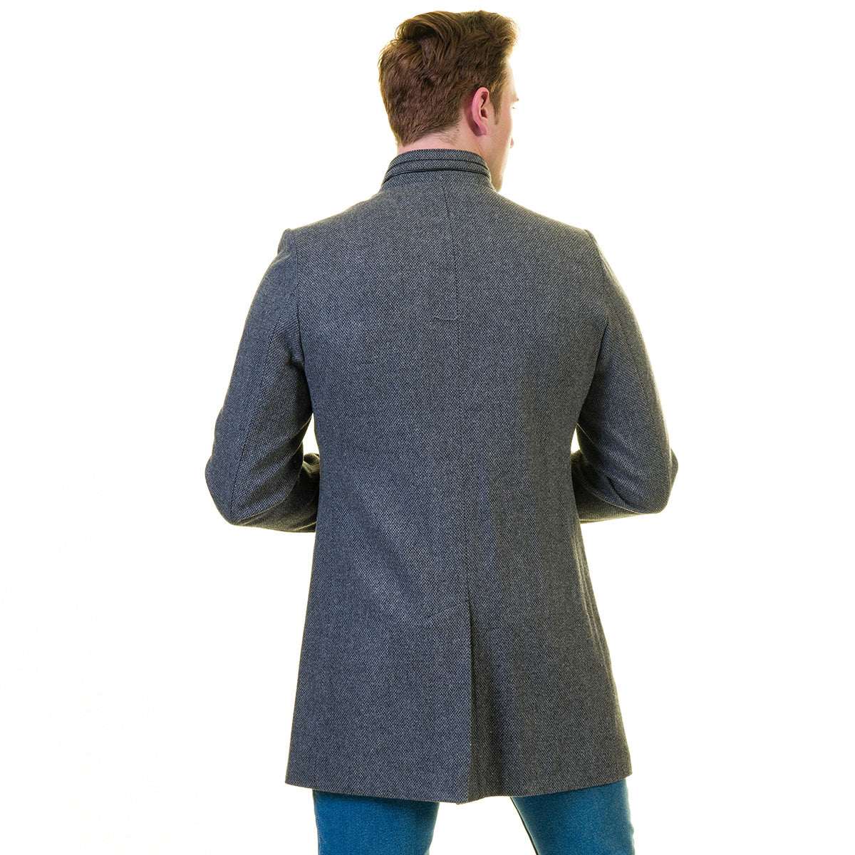 Men's European Grey Wool Coat, tailored fit, showcasing luxury quality and soft wool blend fabric.