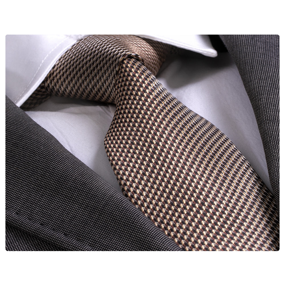 Men's Gold Brown Herringbone Silk Necktie displayed in an elegant gift box, showcasing its luxurious design and premium quality.