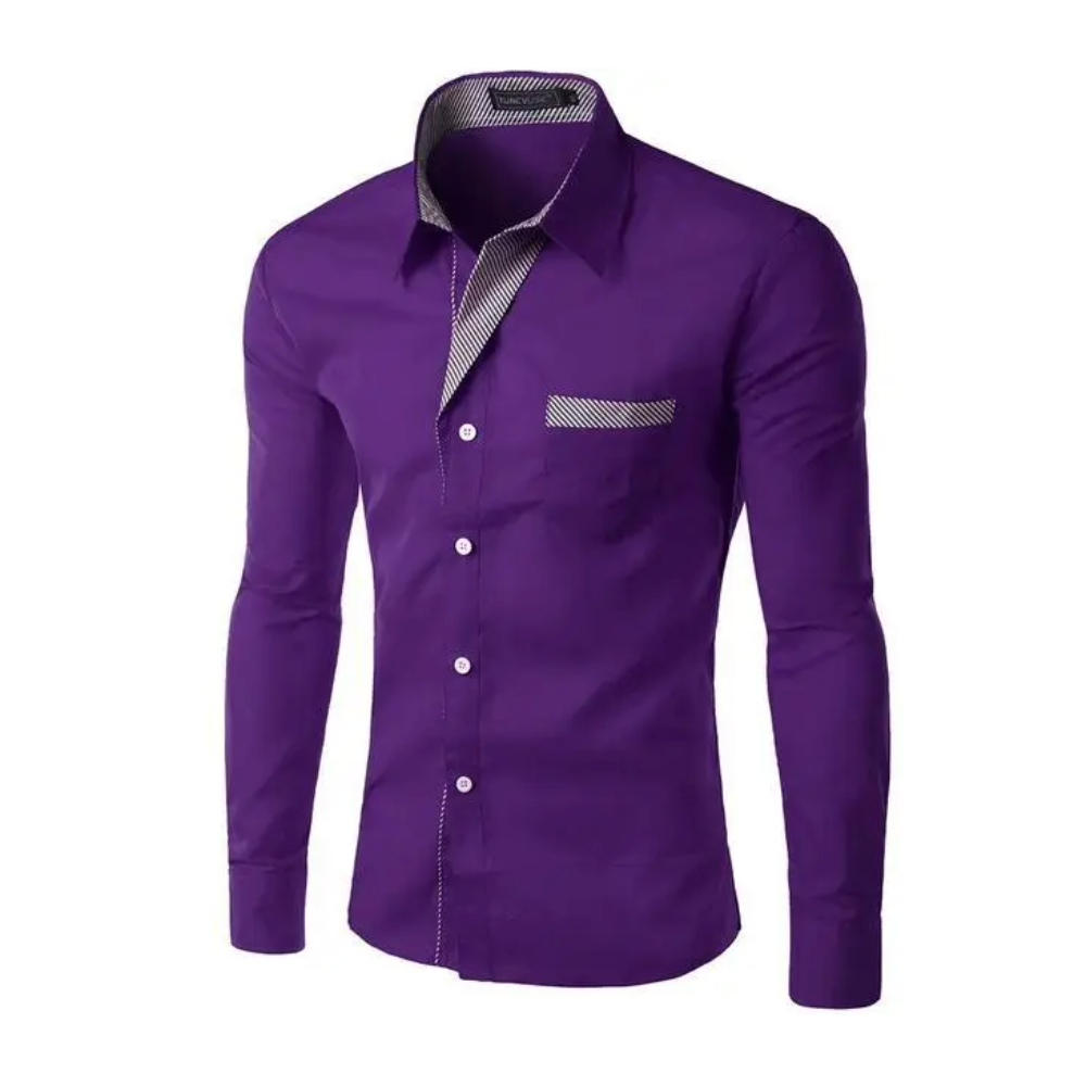 Men's Long Sleeve Button Front Shirt featuring unique collar details, available in various colors and sizes.