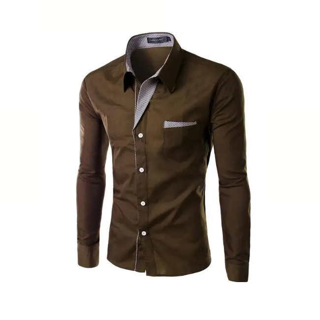 Men's Long Sleeve Button Front Shirt featuring unique collar details, available in various colors and sizes.