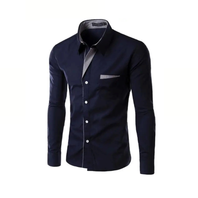 Men's Long Sleeve Button Front Shirt featuring unique collar details, available in various colors and sizes.