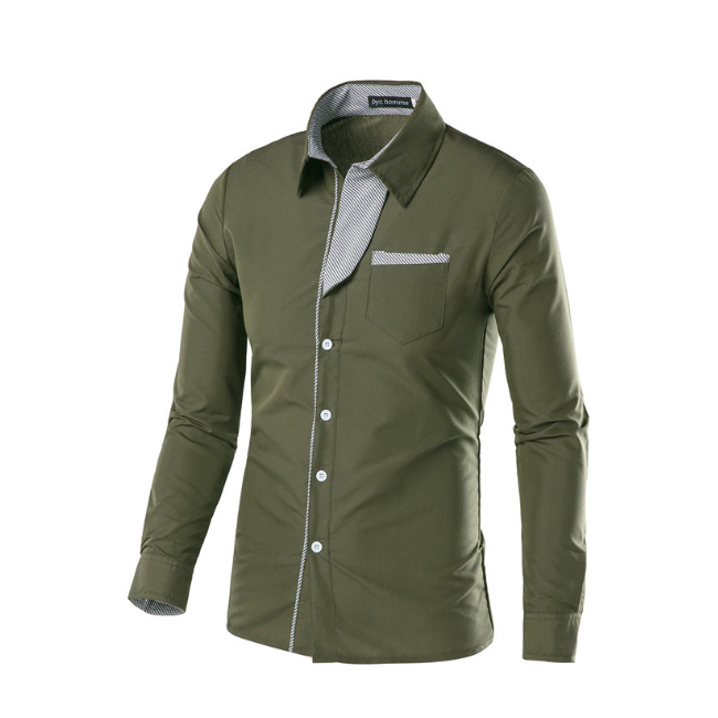 Men's Long Sleeve Button Front Shirt featuring unique collar details, available in various colors and sizes.