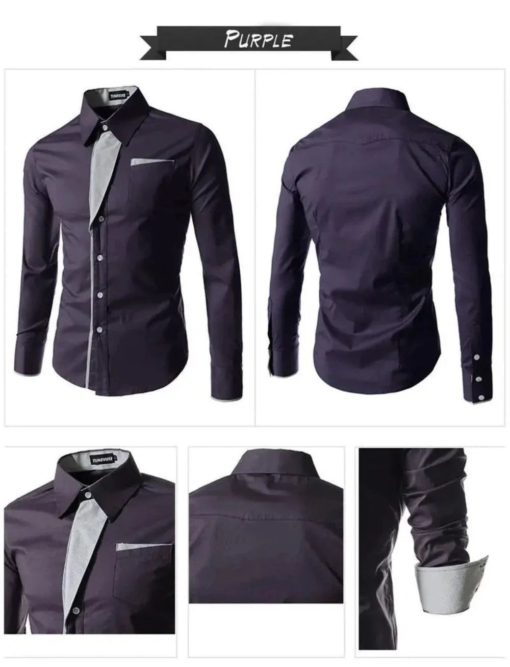 Men's Long Sleeve Button Front Shirt featuring unique collar details, available in various colors and sizes.