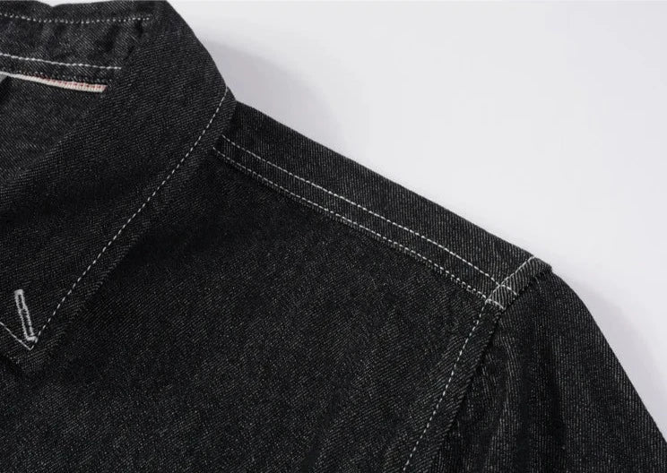 Men's Long Sleeve Denim Shirt in light blue with a chest pocket, showcasing a classic button-down design.