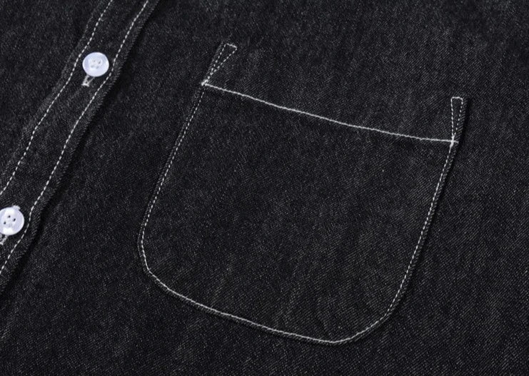 Men's Long Sleeve Denim Shirt in light blue with a chest pocket, showcasing a classic button-down design.