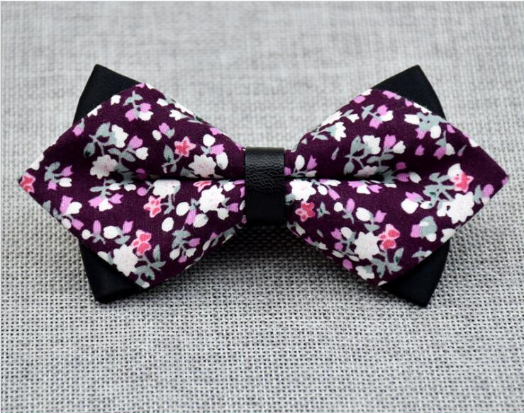 Men's Purple Pink Floral Pre-Tied Bow Tie made from 100% cotton, featuring a vibrant floral pattern, perfect for formal occasions.