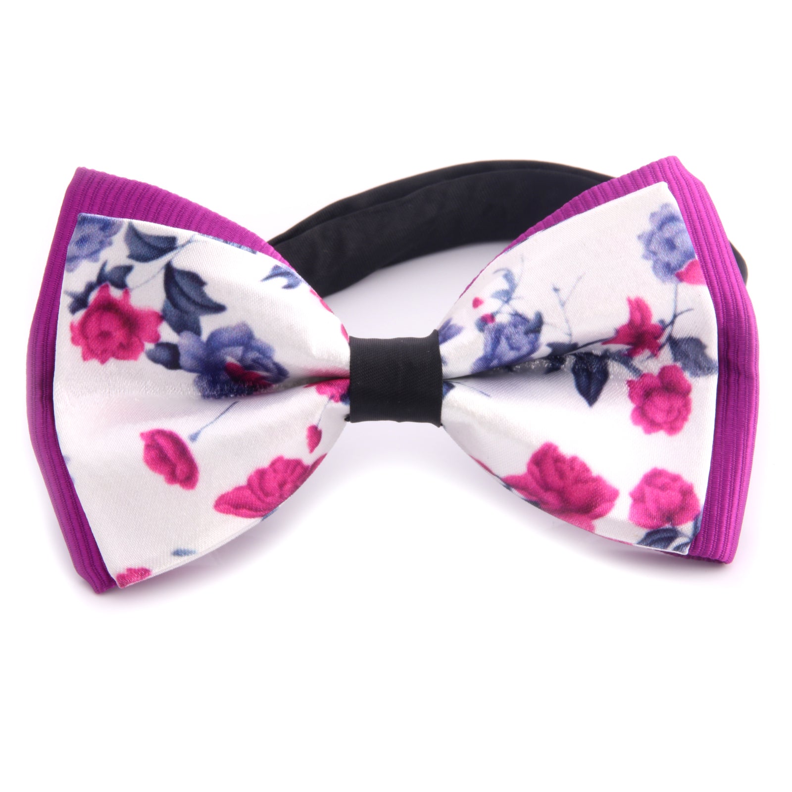Men's Purple Roses Silk Pre-Tied Bow Tie featuring a vibrant floral design, perfect for formal occasions.