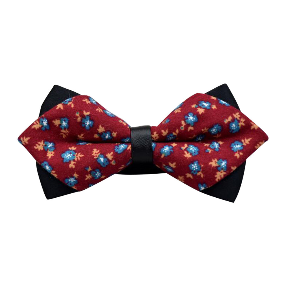 Men's Red Blue Orange Floral Cotton Pre-Tied Bow Tie displayed elegantly, showcasing its vibrant colors and floral pattern.