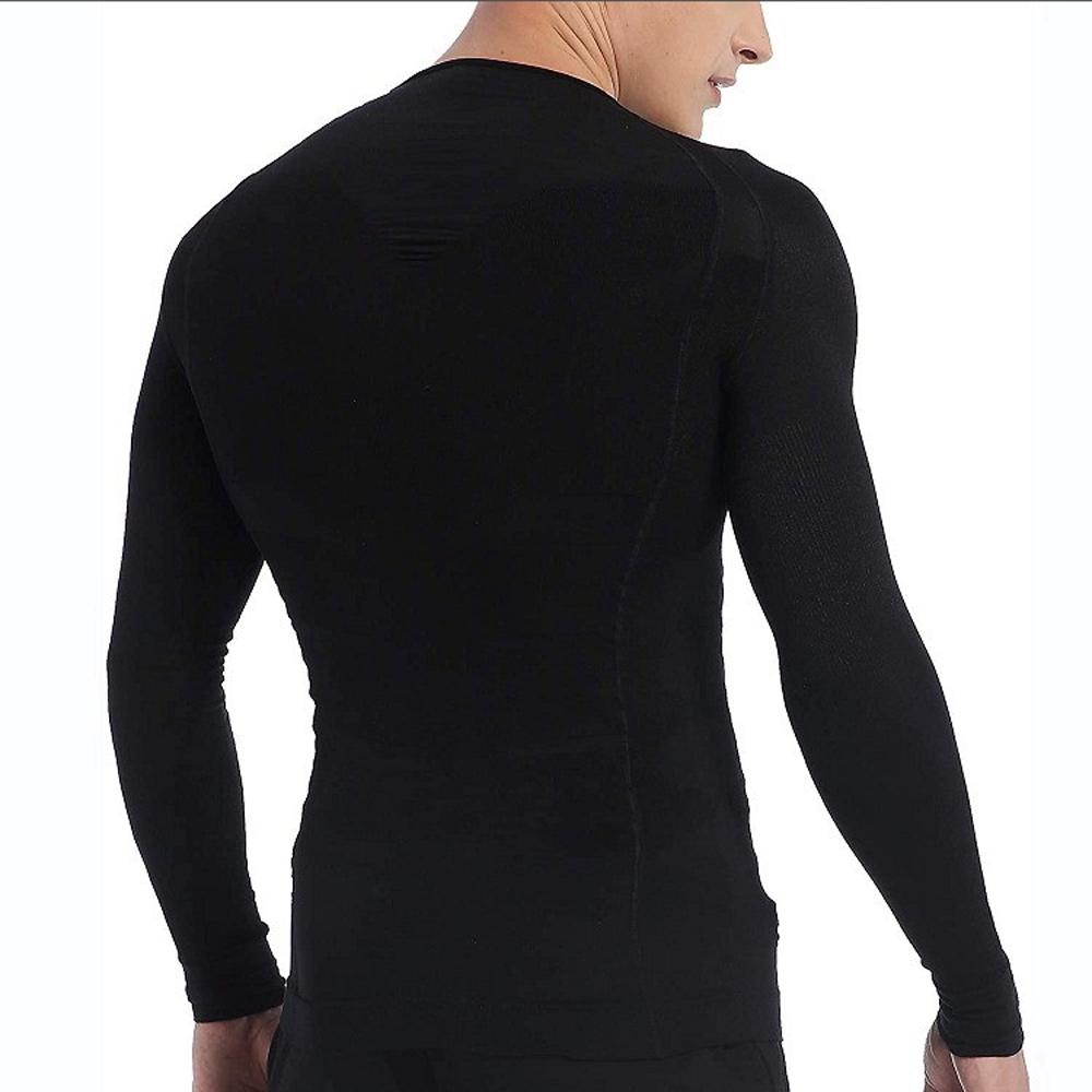 Men's slimming long-sleeved vest tummy shapewear in black and white, designed for a sleek and curvy silhouette.