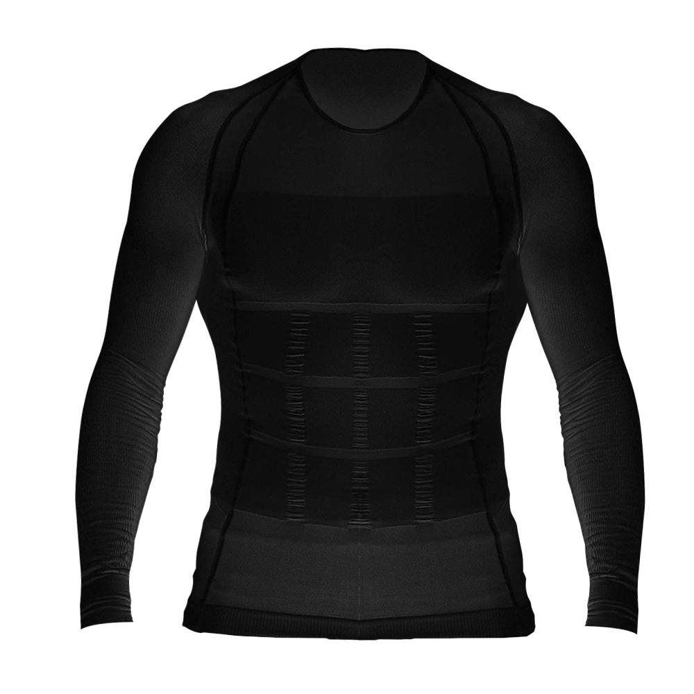 Men's slimming long-sleeved vest tummy shapewear in black and white, designed for a sleek and curvy silhouette.
