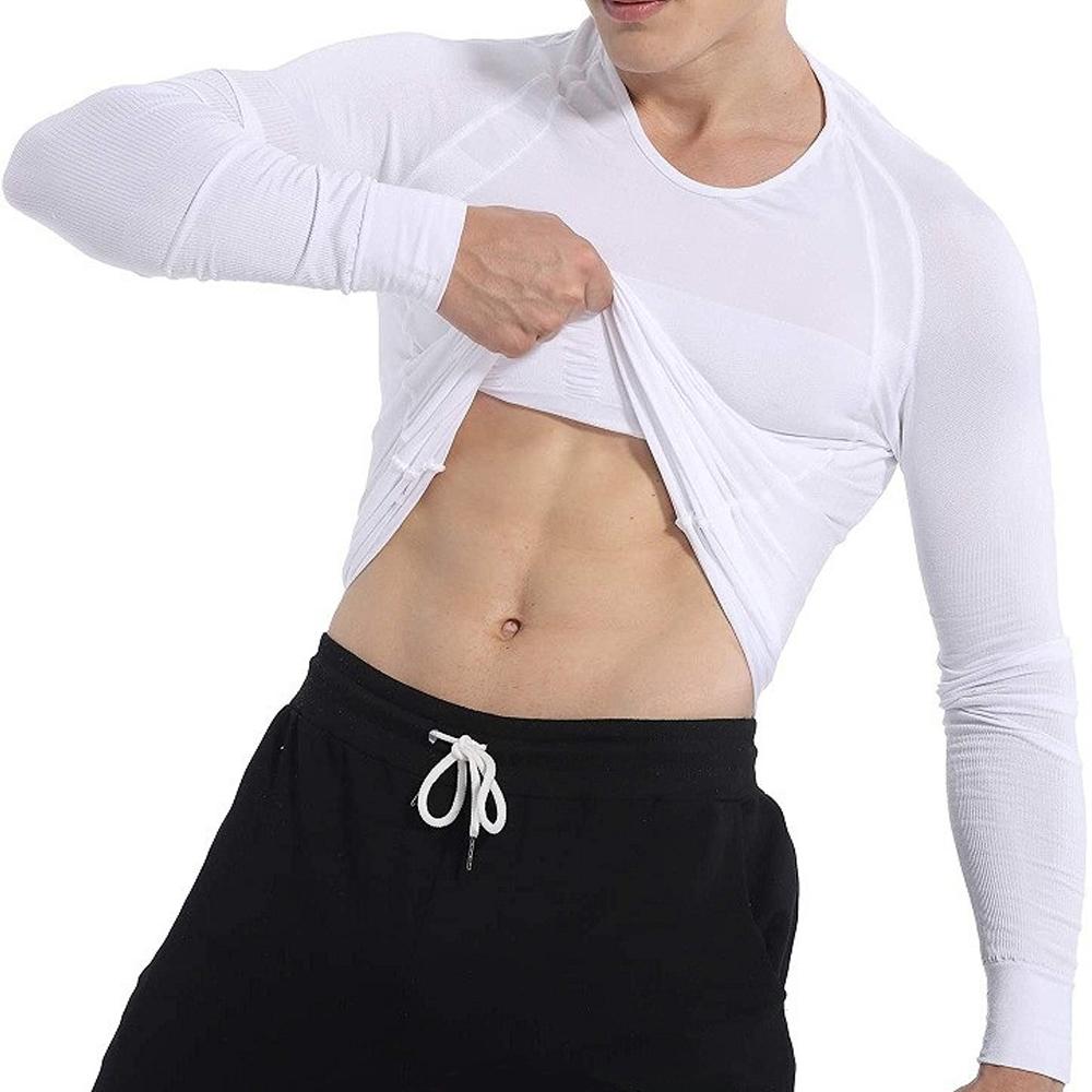 Men's slimming long-sleeved vest tummy shapewear in black and white, designed for a sleek and curvy silhouette.