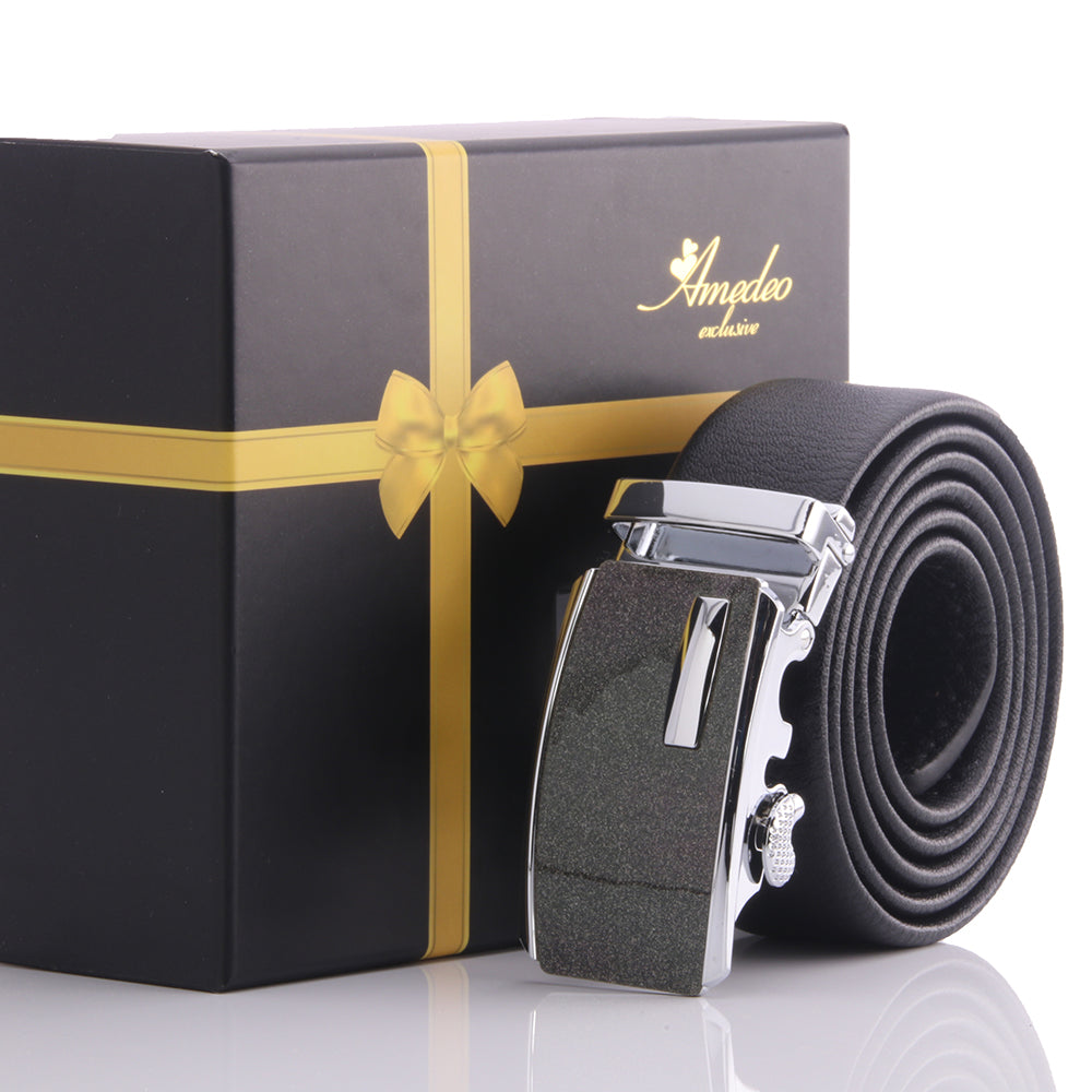 Men's Stainless Steel Black Belt featuring a gold and black automatic buckle, designed for comfort and style.