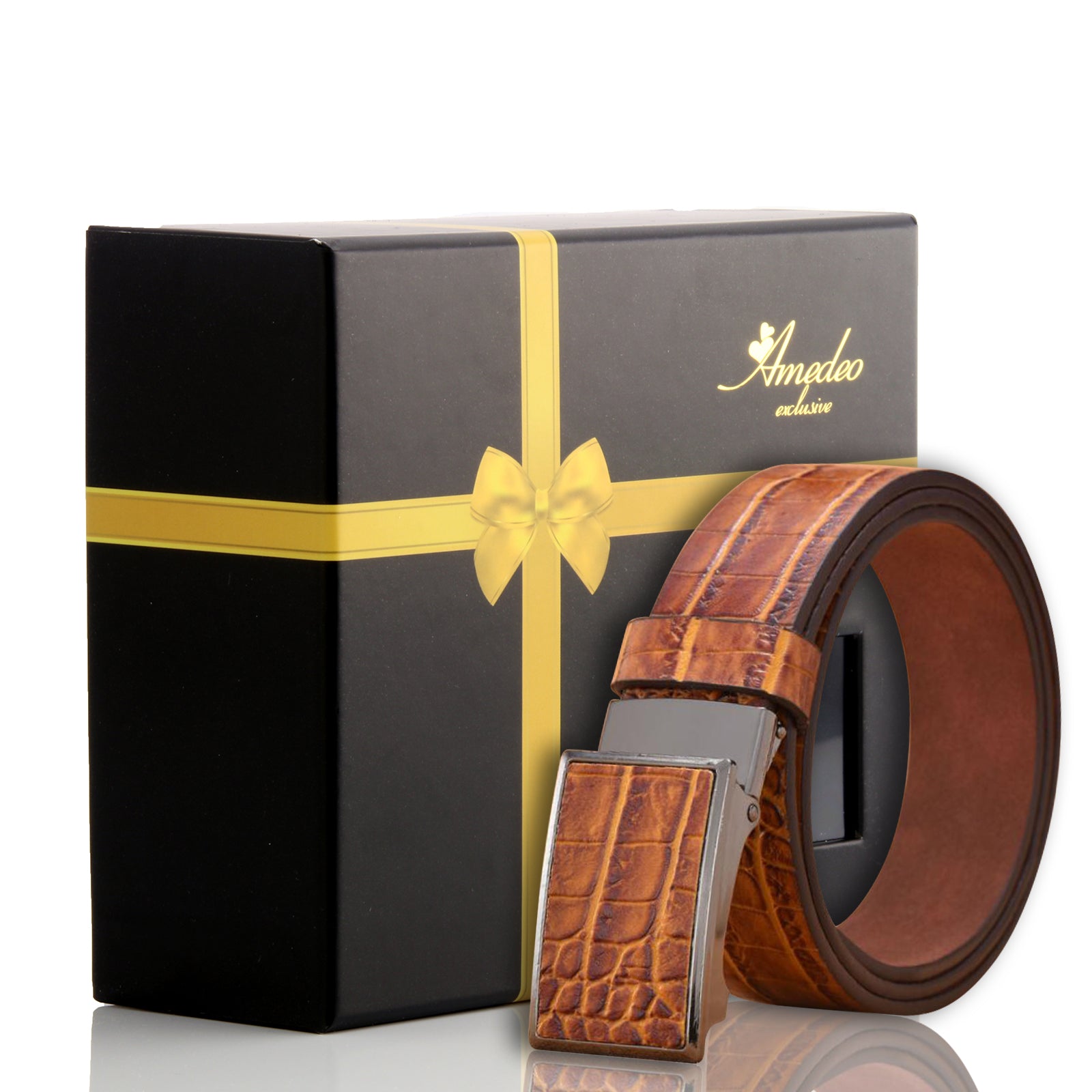 Men's brown tan belt with stainless steel buckle, showcasing its sleek design and adjustable features.