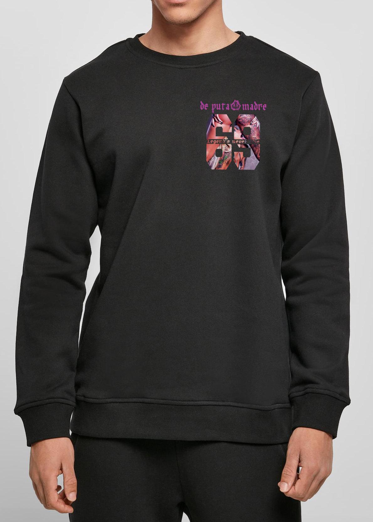 Men's sweatshirt featuring the unique Legends Never Die design, handmade from soft cotton in Italy.