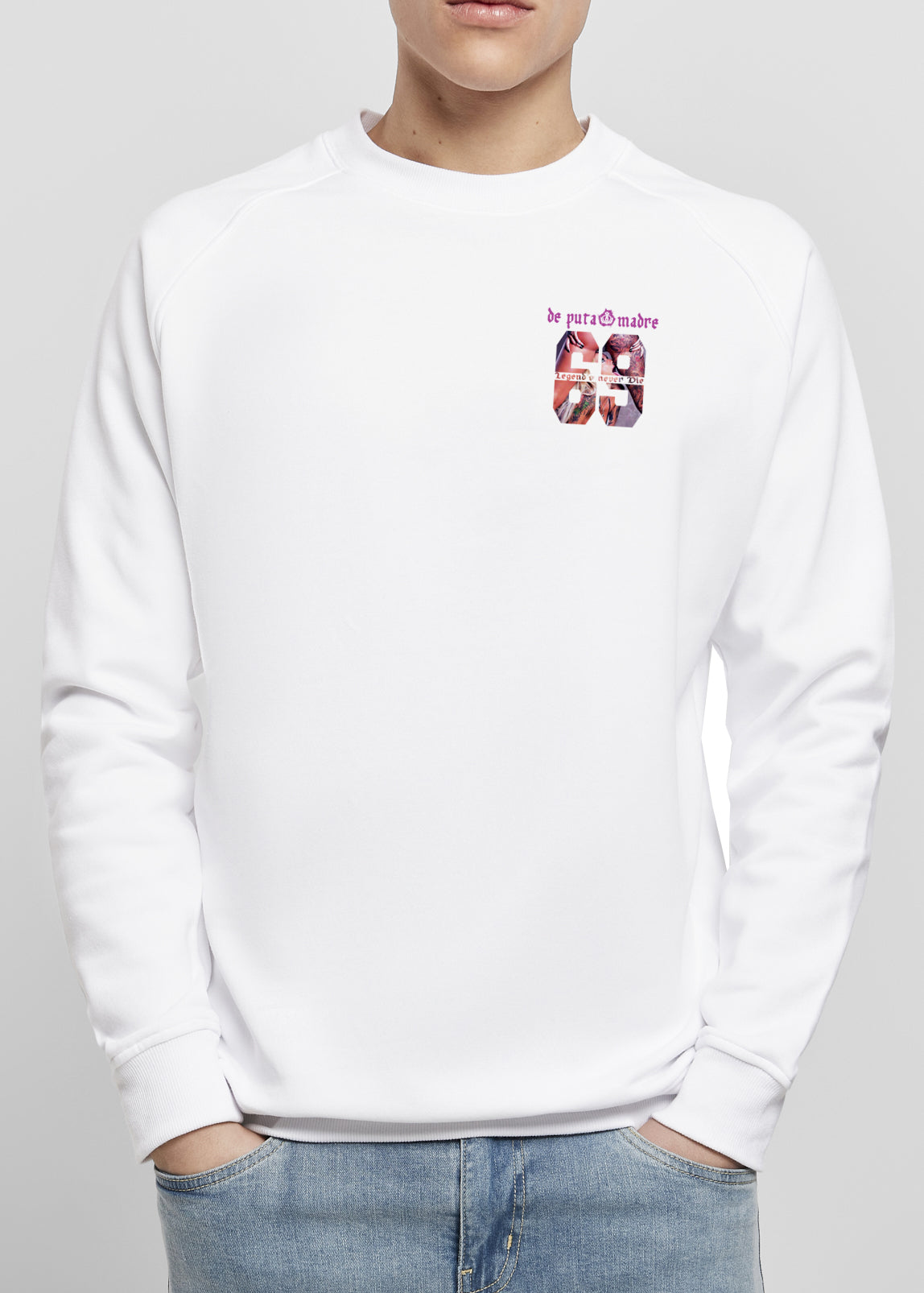 Men's sweatshirt featuring the unique Legends Never Die design, handmade from soft cotton in Italy.