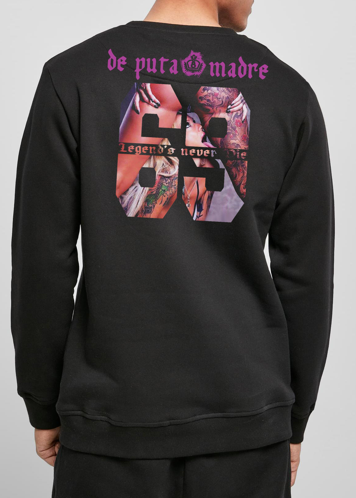 Men's sweatshirt featuring the unique Legends Never Die design, handmade from soft cotton in Italy.