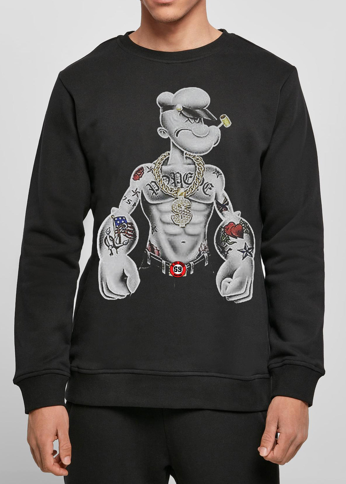 Men's sweatshirt featuring a trendy Popeye design, made from high-quality jersey cotton with durable prints.